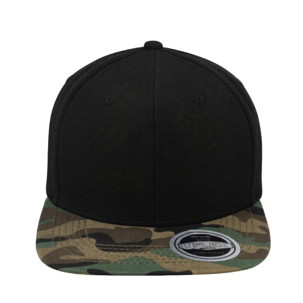U15606BLK/CAMO - Uflex 6P Flat Peak Snapback - Black/Camo