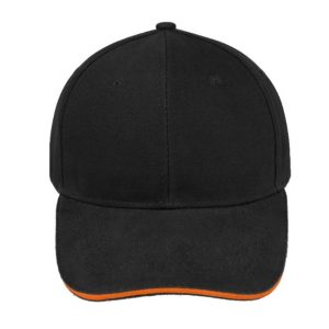 V6001BLACK/OR - Sandwich Brushed Cotton Cap - Black/Orange