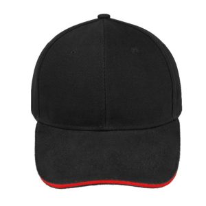 V6001BLACK/RE - Sandwich Brushed Cotton Cap - Black/Red