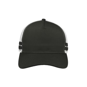 F24503BLK/W/BLK - Striped Trucker Cap - Black White Black