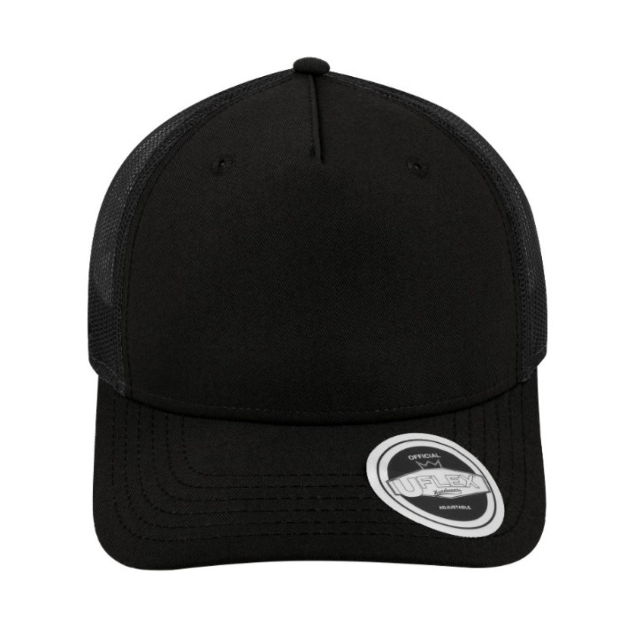 U20502RBLKBLK - Uflex 5 Panel Recycled Trucker - Black