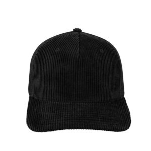U21512BLACK - 5 Panel Corduroy Trucker Cap - Black