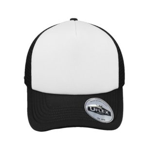 U15502BLACK/WHT - Uflex 5P Curved Peak Trucker - Black/White