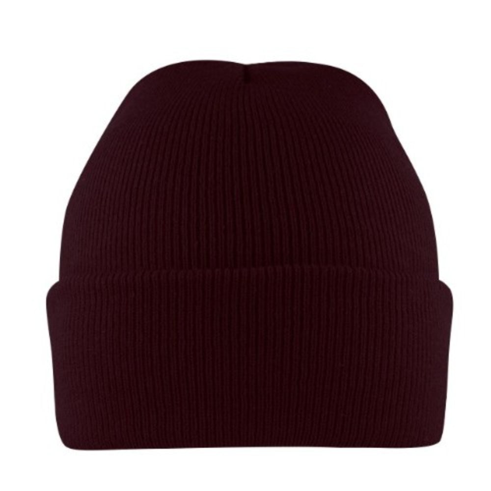 B001BURGUNDY - Cuffed Knitted Beanie - Burgundy