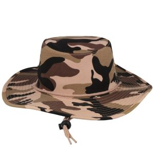 K6048CAM GRN-56 - Kiddies Wide Brim Safari Hat - Camo Green / 56 CM