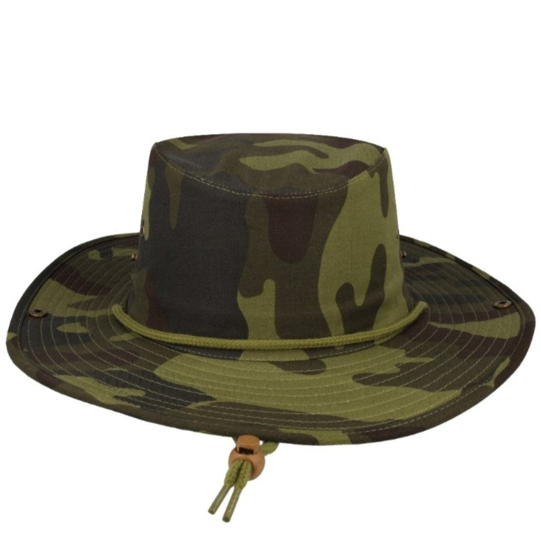 K6048CAM BRN-54 - Kiddies Wide Brim Safari Hat - Camo Brown / 54 CM