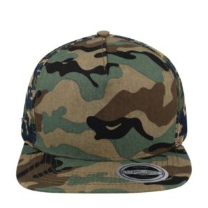 U15501CAMO - Uflex 5P Flat Peak Trucker Cap - Camo