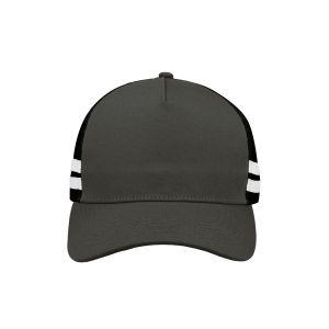 F24503CHA/B/WHT - Striped Trucker Cap - Charcoal Black White