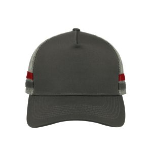 F24503CHA/G/RED - Striped Trucker Cap - Charcoal Grey Red