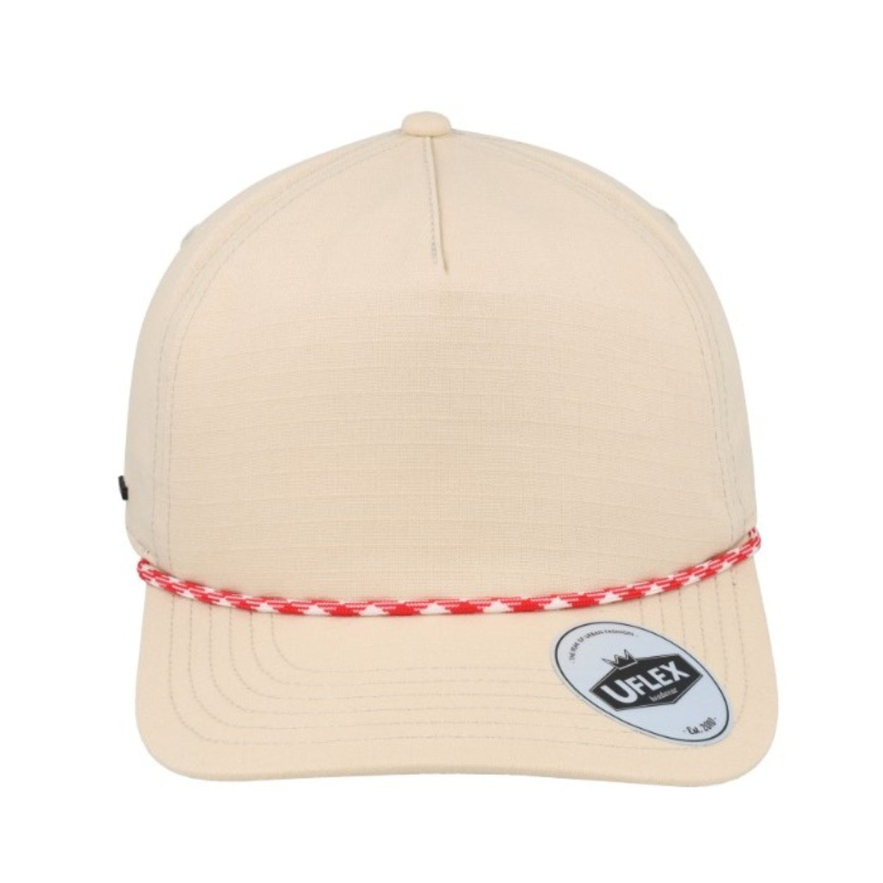 U23508STON/STRW - 5 Panel Ripstop Dad Cap - Cream/Red