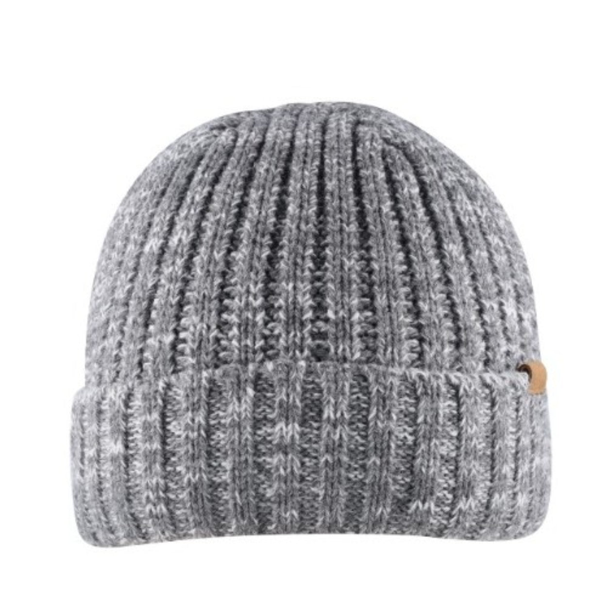 B2200GREYMEL - Rib Knit Cuffed Beanie - Grey Melange