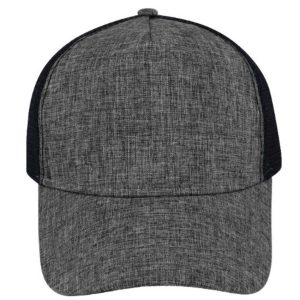 F21501HEATHEBLK - 5 Panel Summit Trucker Cap - Heather Grey/Black