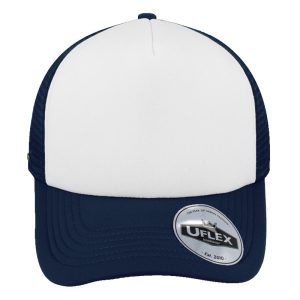 U15502NAVY/WHT - Uflex 5P Curved Peak Trucker - Navy/White