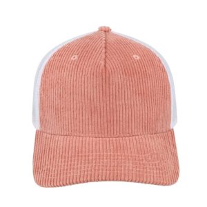 U21512PINK - 5 Panel Corduroy Trucker Cap - Pink