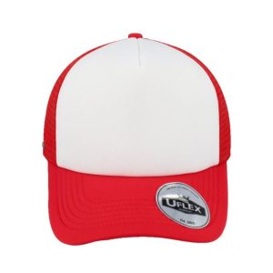 U15502RED/WHITE - Uflex 5P Curved Peak Trucker - Red/White