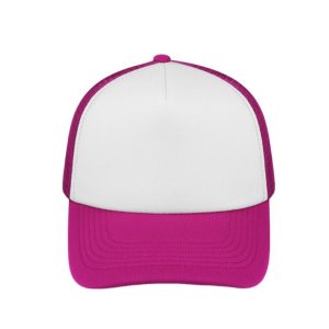 S19500CER/WH - Curved Peak Foam Trucker Cap - White/Cerise