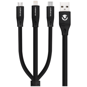 Volkano Slim Series Flat PVC 3-in-1 (Type-C / Lightning / Micro) Cable 1m - Black