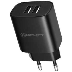Amplify Dual USB Wall Charger with Micro Cable - Black