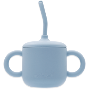 Silicone Training Cup with Straw - Powder Blue