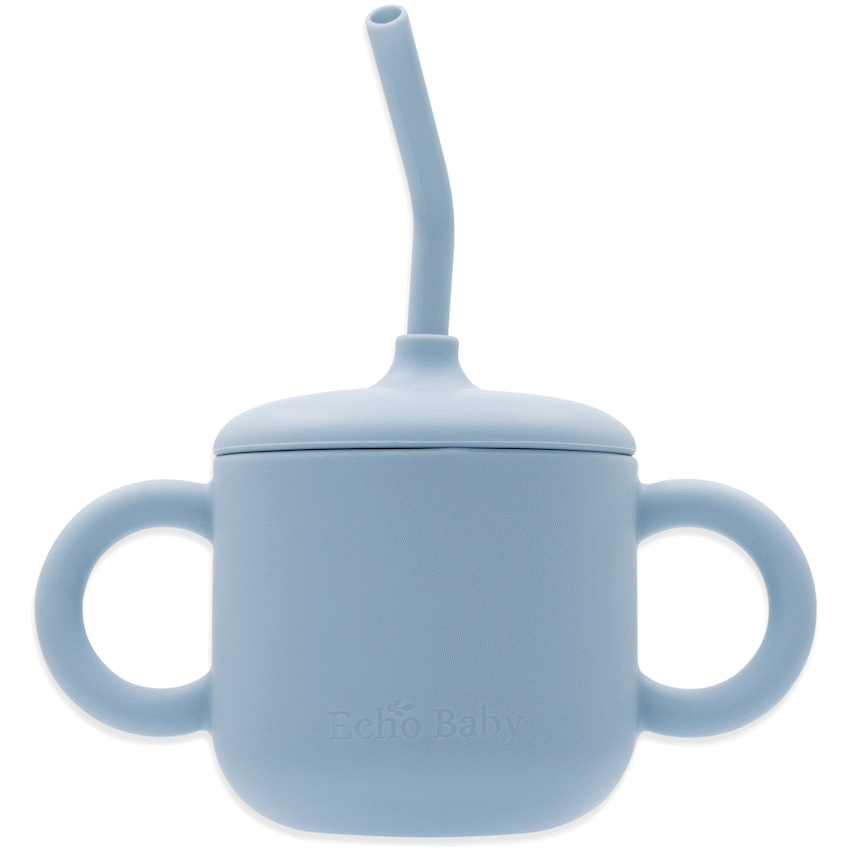 Silicone Training Cup with Straw - Powder Blue