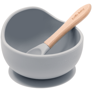 Silicone Suction Bowl and Spoon Set - Stone