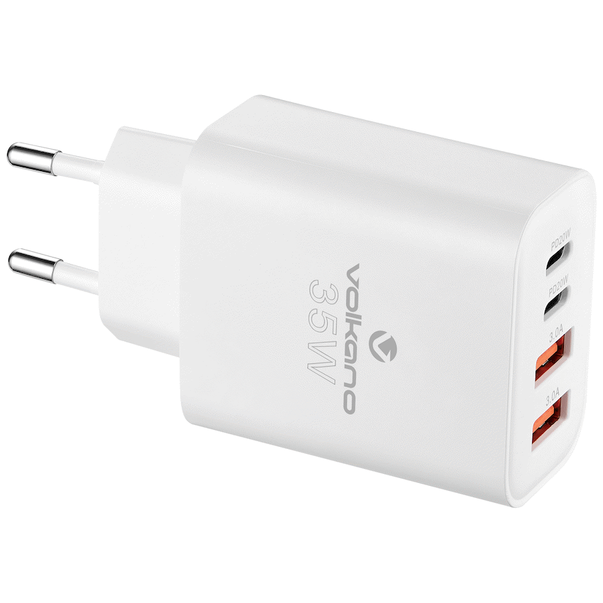 Volkano Quad Series 2x PD USB-C 2x USB-A 3a Wall Charger