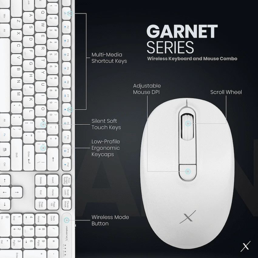 VolkanoX Garnet Bluetooth Wireless Keyboard and Mouse Combo - White - Image 18
