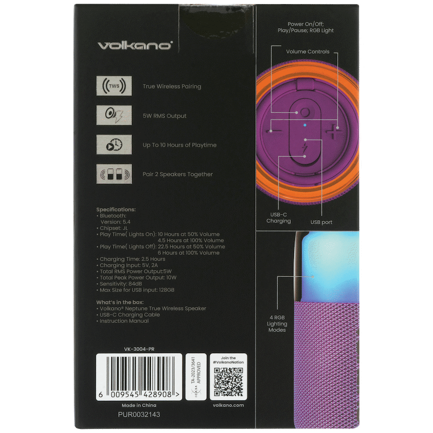 Volkano Neptune Bluetooth Wireless Speaker - Purple - Image 5
