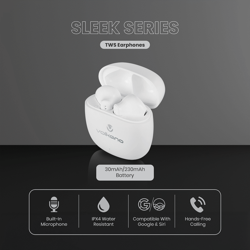 Volkano Sleek Series TWS Earphones - White - Image 9