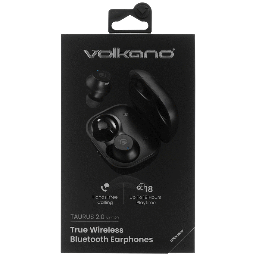 Volkano Taurus Series 2.0 True Wireless Earphones with Charging Case - Black - Image 2