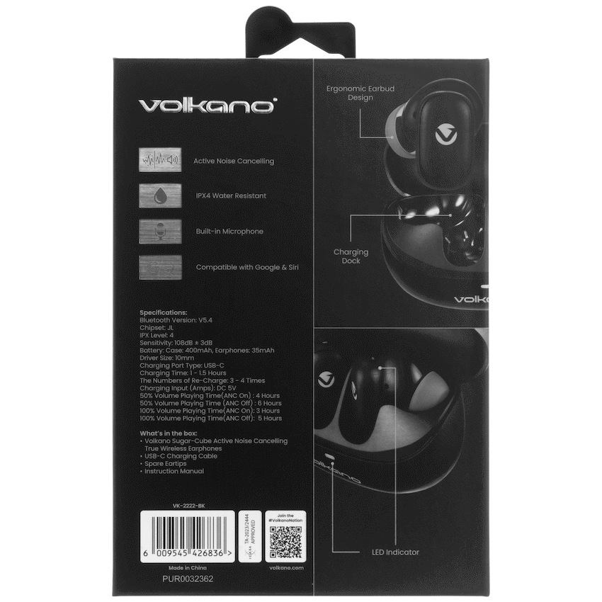 Volkano Sugar-Cube Active Noise Cancelling True Wireless Earphones - Black - Image 9