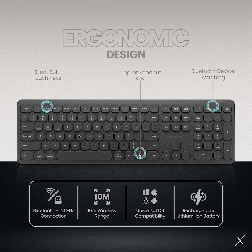 VolkanoX Ignite Bluetooth Wireless Keyboard and Mouse Combo - Graphite - Image 15