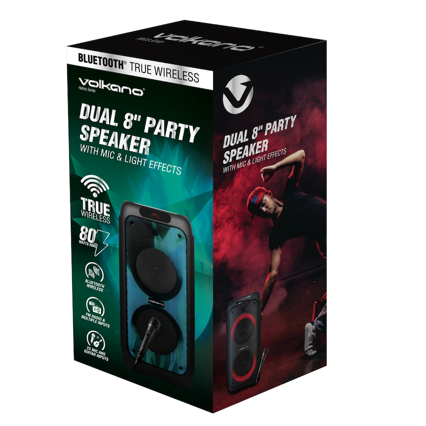 Volkano Helios Series Dual 8" Party Speaker with Microphone & Light Effects - Image 2