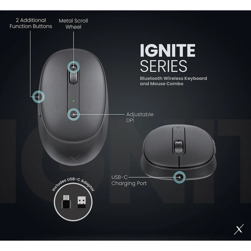 VolkanoX Ignite Bluetooth Wireless Keyboard and Mouse Combo - Graphite - Image 2