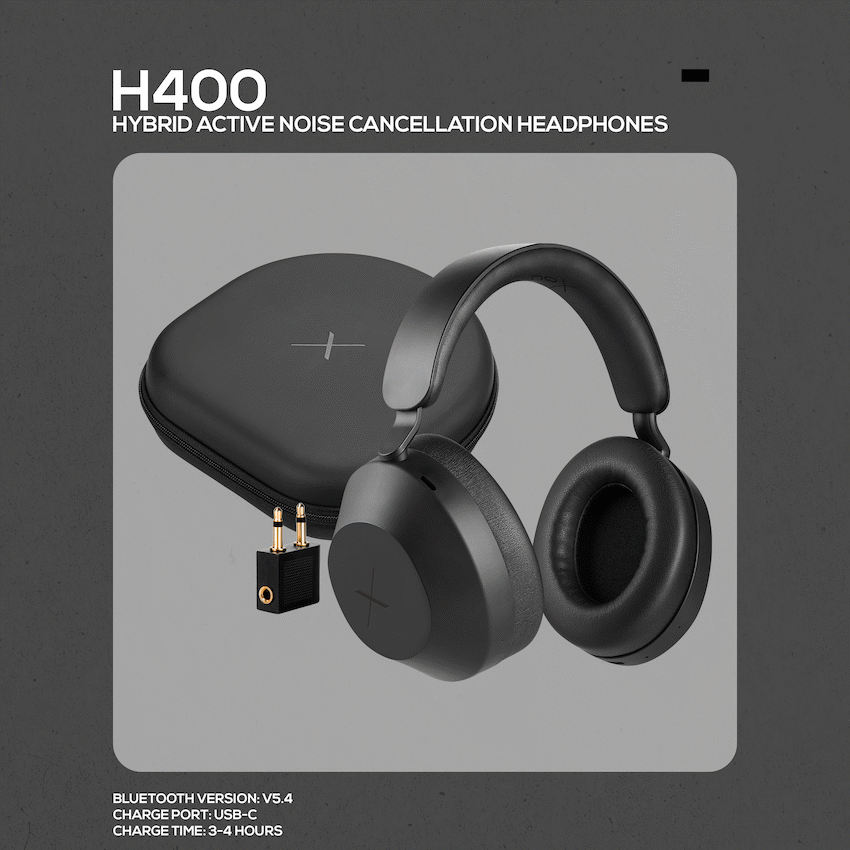 VolkanoX H400 Hybrid Active Noise Cancellation Headphones - Black - Image 5