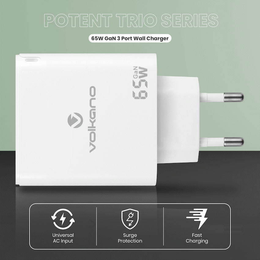 Volkano Potent Trio 65w GaN 3 Port Wall Charger - Image 6