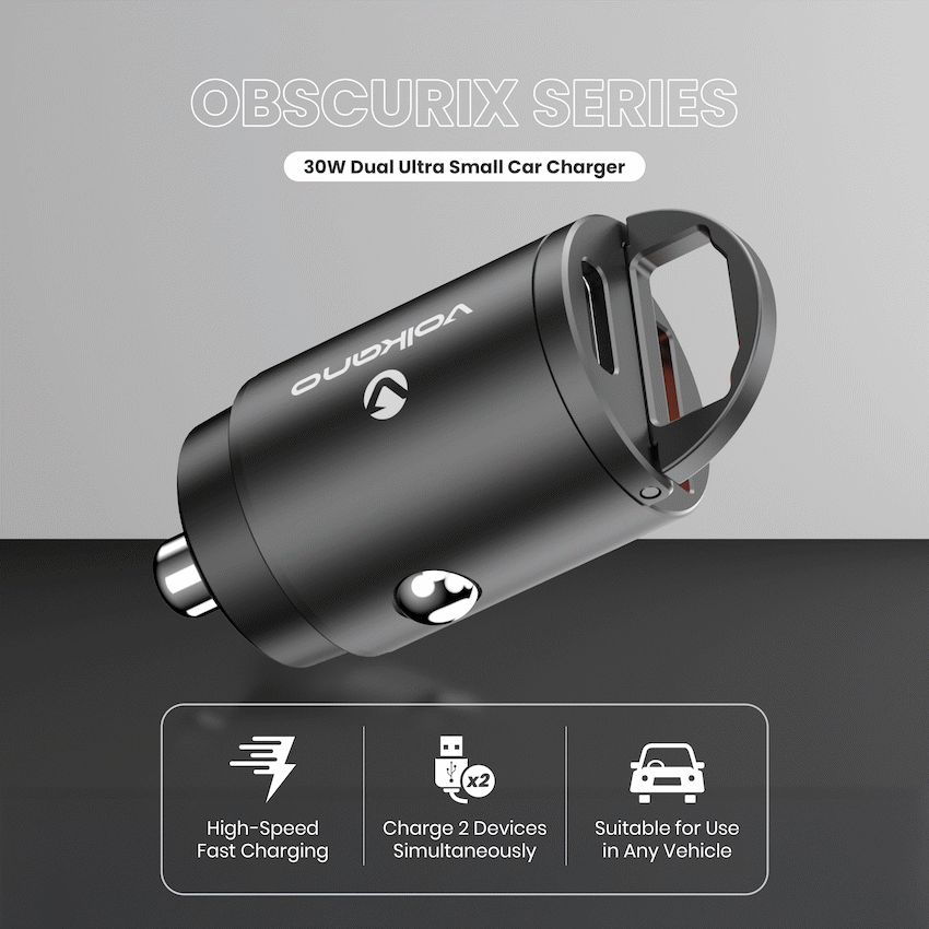 Volkano Obscurix Series 30w PD Dual USB-A and USB-C Ultra Small Car Charger - Image 5