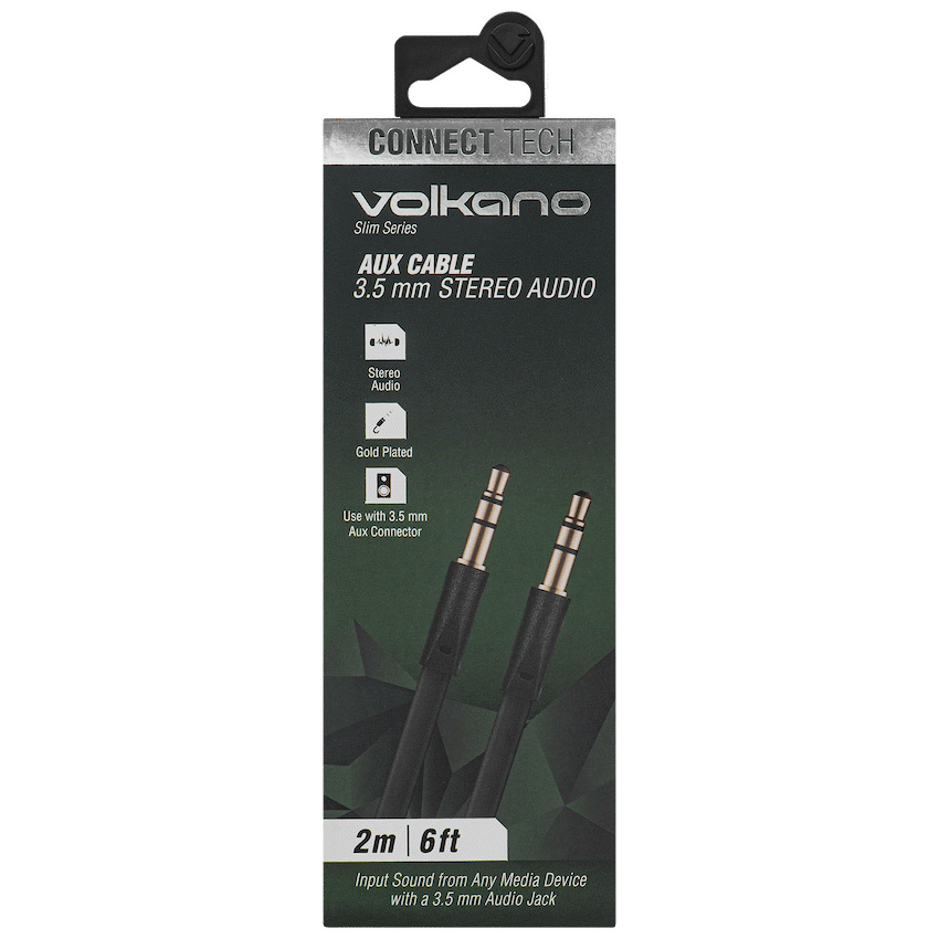 Volkano Slim Series Aux Cable 2m - Black - Image 3