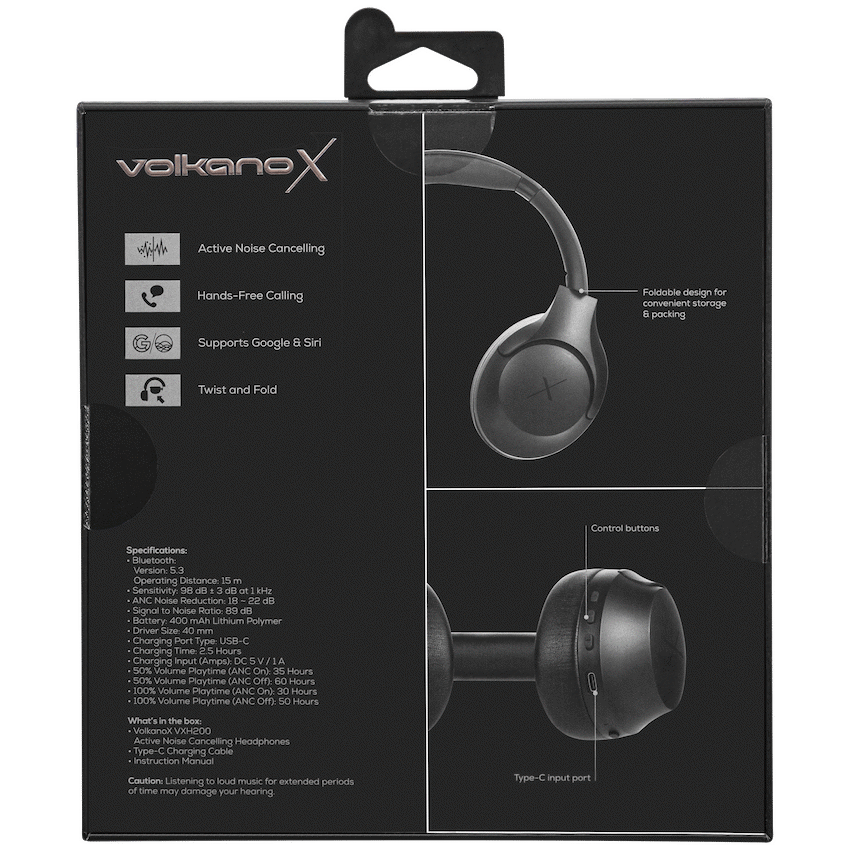 VolkanoX VXH200 Bluetooth Headphones with ANC - Black - Image 3