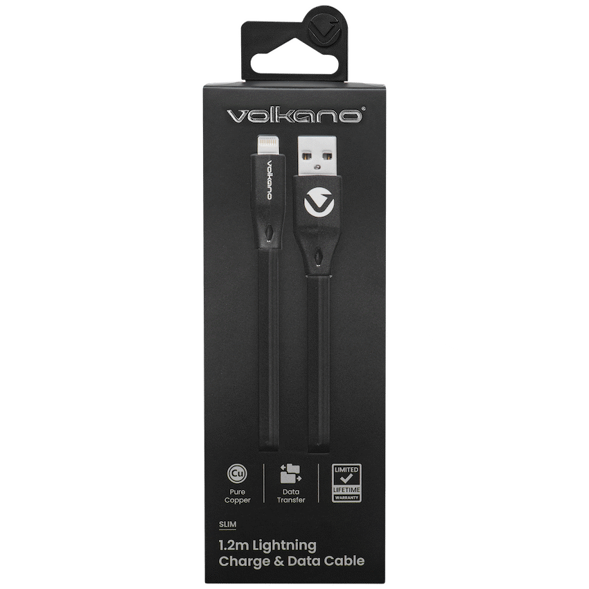 Volkano Slim Series Flat PVC Lightning Cable 1.2m - Black - Image 3