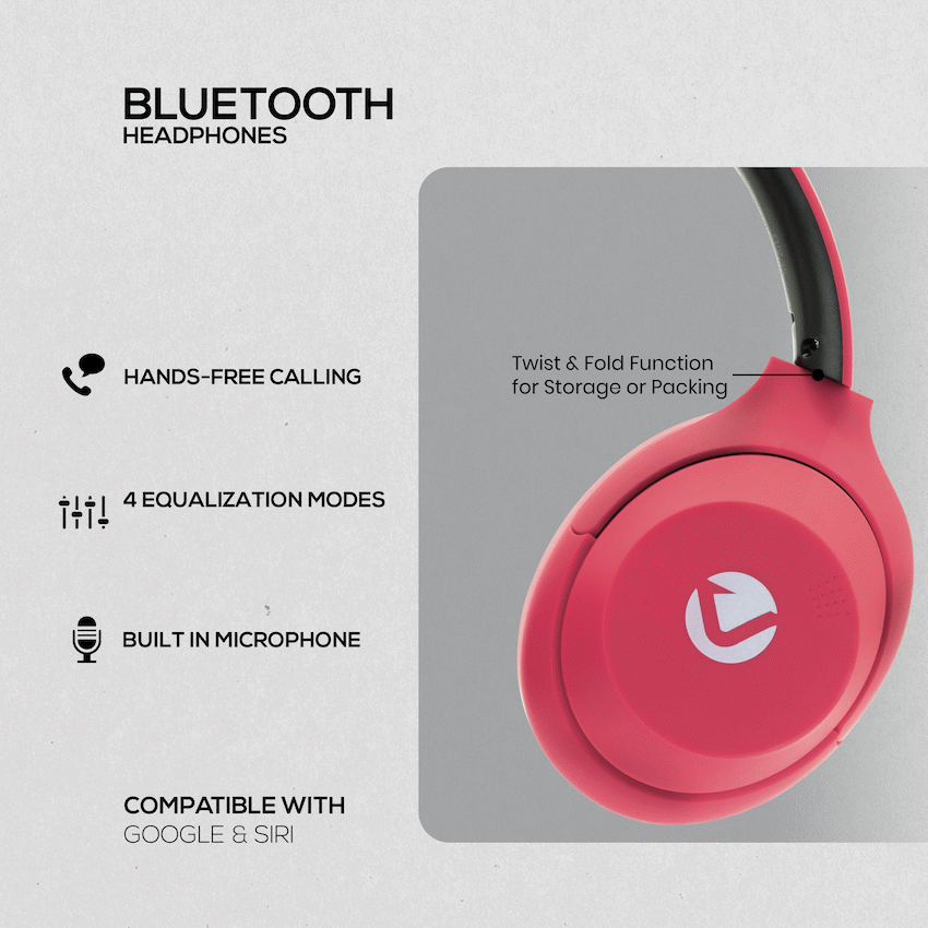 Volkano Cosmic 2 Series Bluetooth Headphones - Red - Image 6