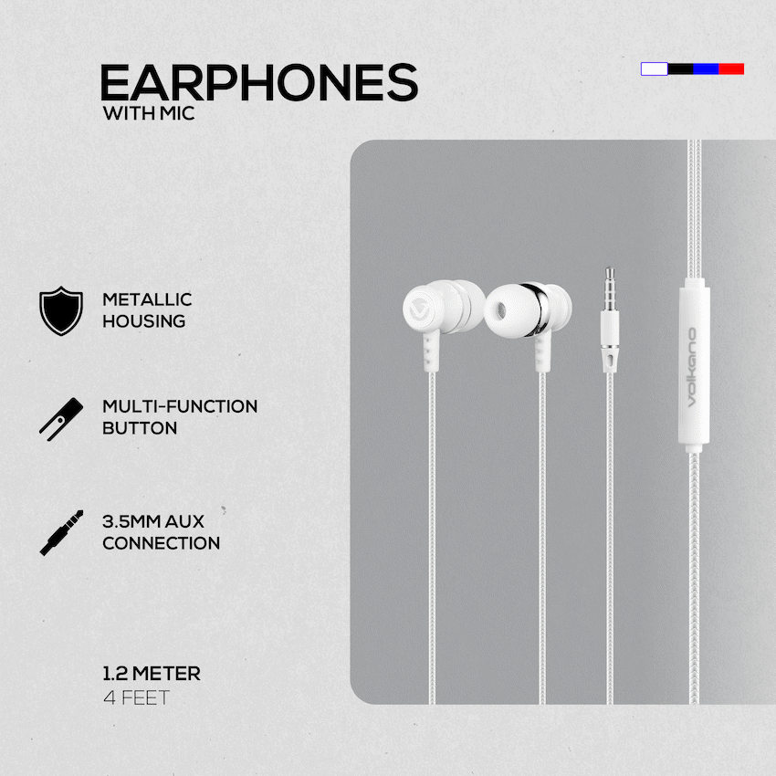 Volkano Earphones with Mic - Stannic Series - White - Image 6