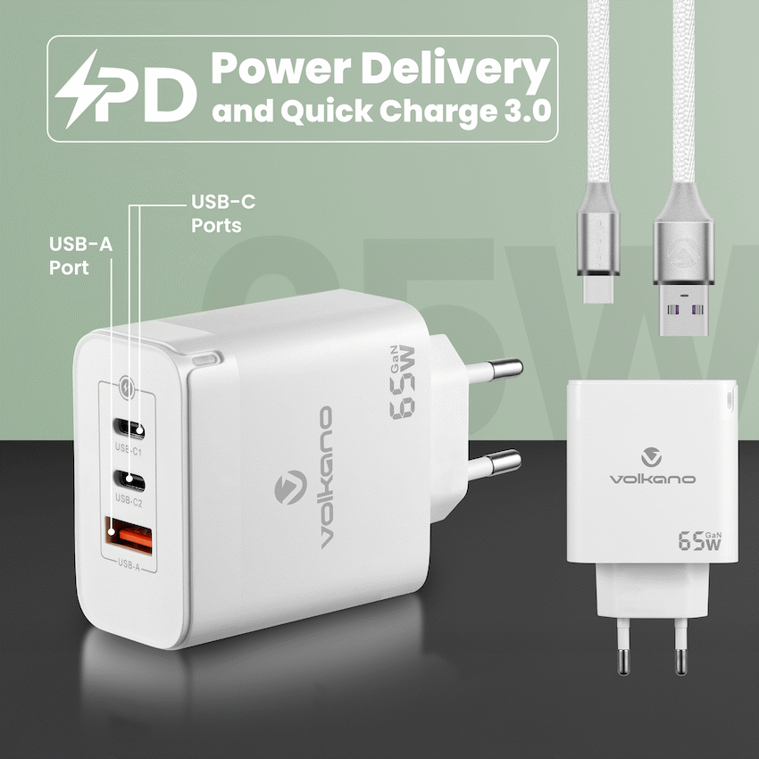 Volkano Potent Trio 65w GaN 3 Port Wall Charger - Image 8