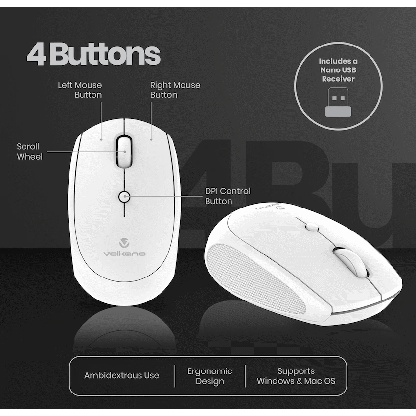 Volkano Talc Wireless Mouse - White - Image 7