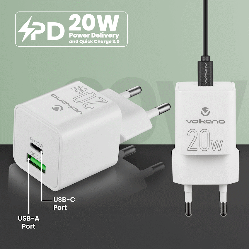 Volkano Dyna Duo 20w PD + QC 3.0 Wall Charger - Image 2