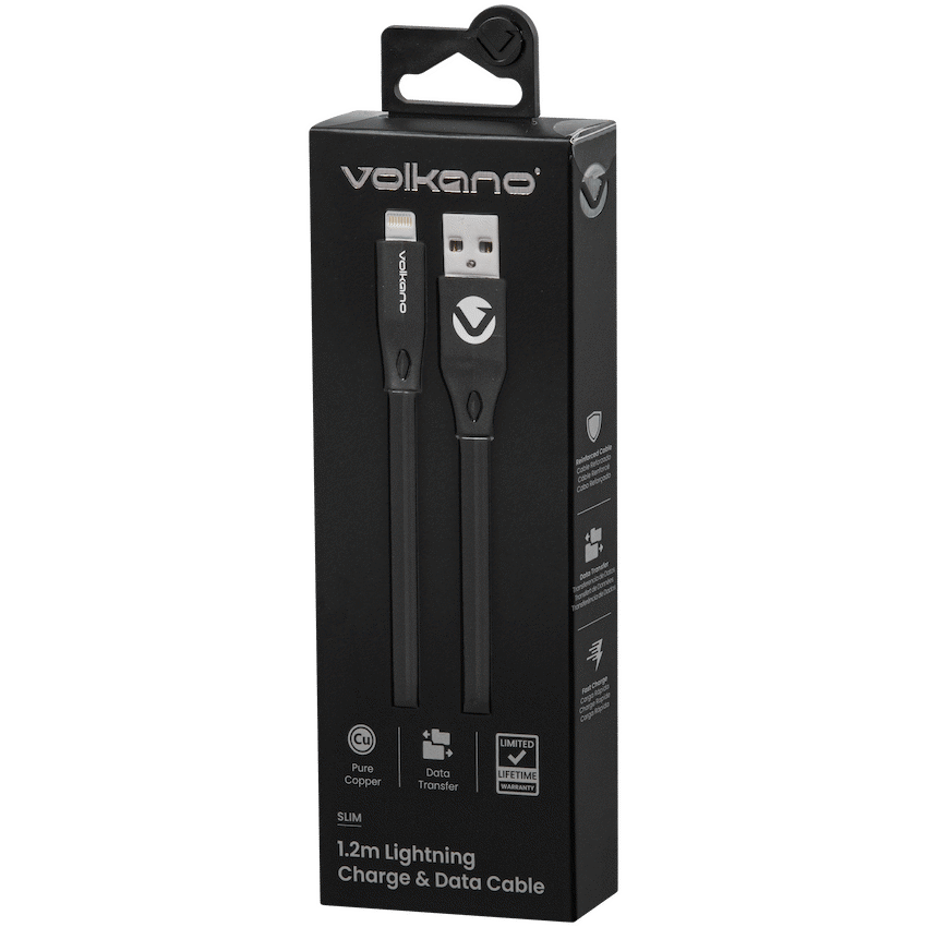 Volkano Slim Series Flat PVC Lightning Cable 1.2m - Black - Image 4