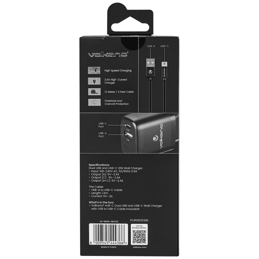 Volkano Volt-C Series Dual USB and USB-C Wall Charger with USB to USB-C Cable Included - Image 6