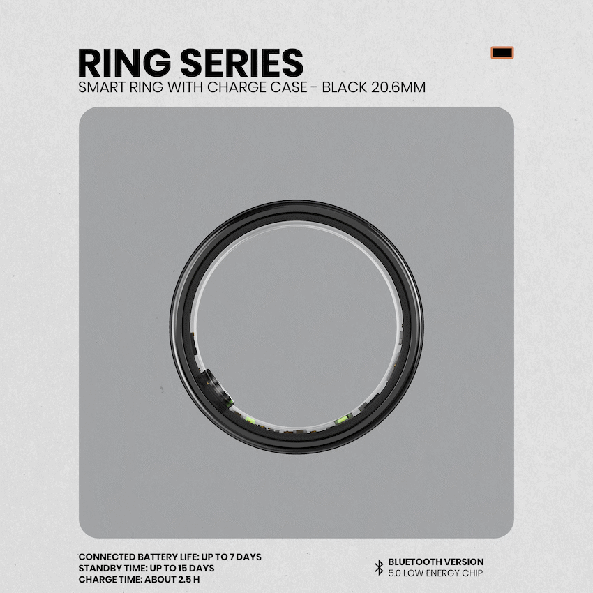 Volkano Ring Series Smart Ring with Charge Case - Black 20.6mm - Image 8