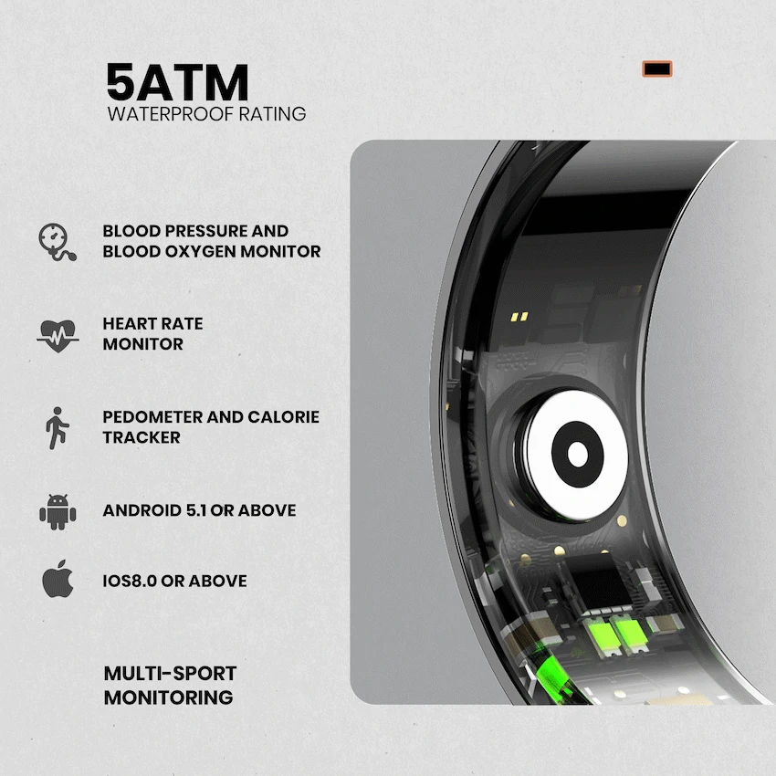 Volkano Ring Series Smart Ring with Charge Case - Black 20.6mm - Image 11
