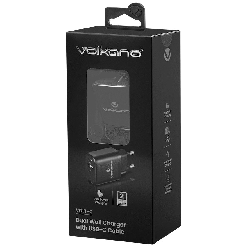 Volkano Volt-C Series Dual USB and USB-C Wall Charger with USB to USB-C Cable Included - Image 9
